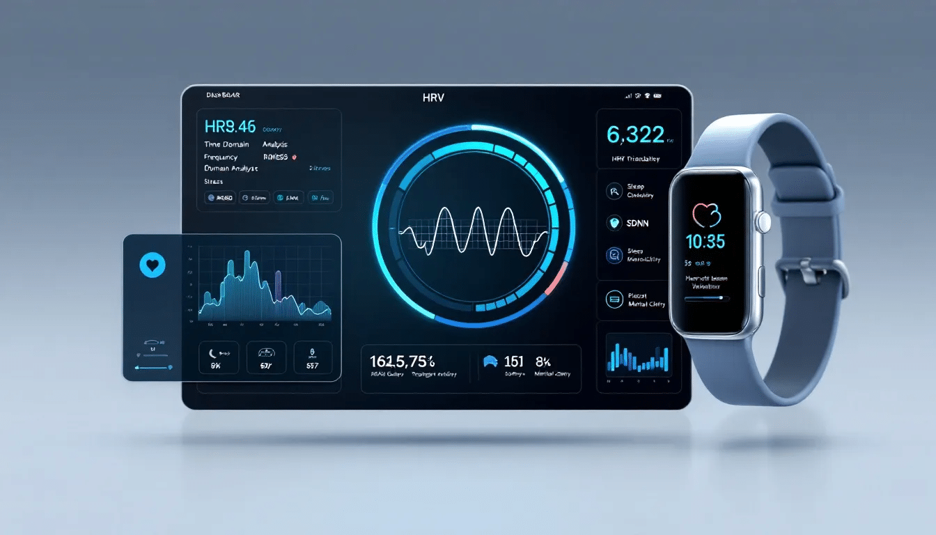 A diagram explaining key metrics for calculating heart rate variability, including the HRV triangular index.