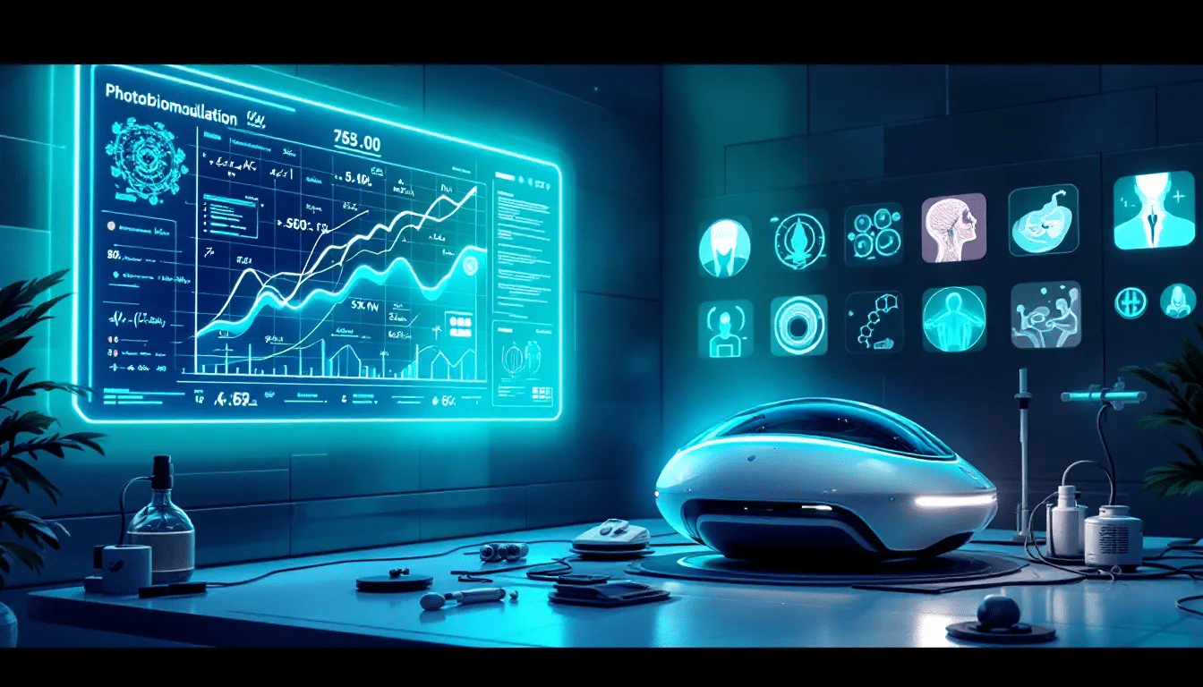 An illustration depicting future directions in photobiomodulation research with innovative devices.